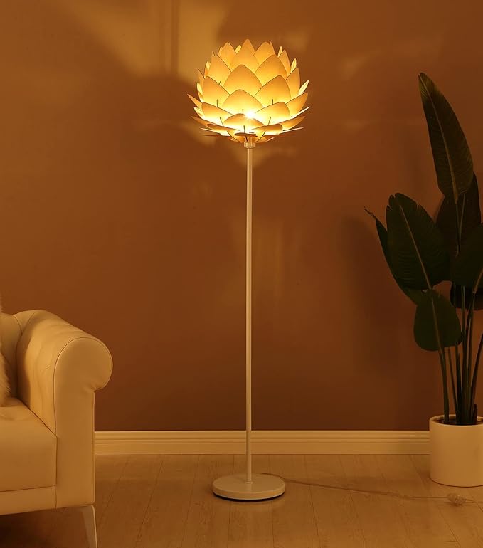 Brightech Artichoke LED Floor Lamp, Great Living Room Décor, Modern Lamp for Living Rooms & Offices, Bohemian Standing Lamp for Bedroom Reading, Tall Lamp with Multi-Panel Wooden Shade - LeafyLoom