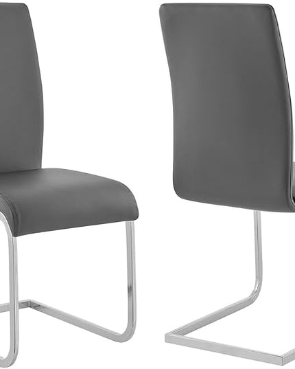 Armen Living Amanda Dining Grey faux leather with Chrome finish Kitchen & Dining Chair - Set of 2, Height - LeafyLoom
