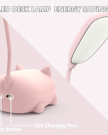 Kids Lamp, LED Desk Lamp for Kids, Cute Cat Lamp Kawaii Desk Accessories, Flexible Gooseneck Eye-Care Cartoons Small Desk Lamp Girls Gifts (Pink) - LeafyLoom