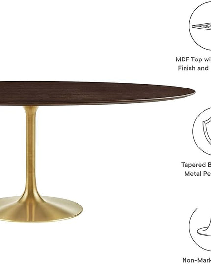 Modway Lippa Dining Table, 78", Gold Cherry Walnut - LeafyLoom