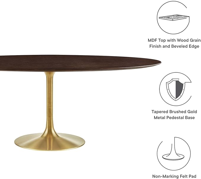 Modway Lippa Dining Table, 78", Gold Cherry Walnut - LeafyLoom