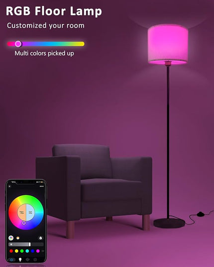 Floor lamp for living Room Compatible with Alexa & Google, White Linen Lamp Shade LED Bright Tall Standing Smart Floor Lamp with Remote for Bedroom Office, Modern Color Changing Dimmable WiFi Light. - LeafyLoom