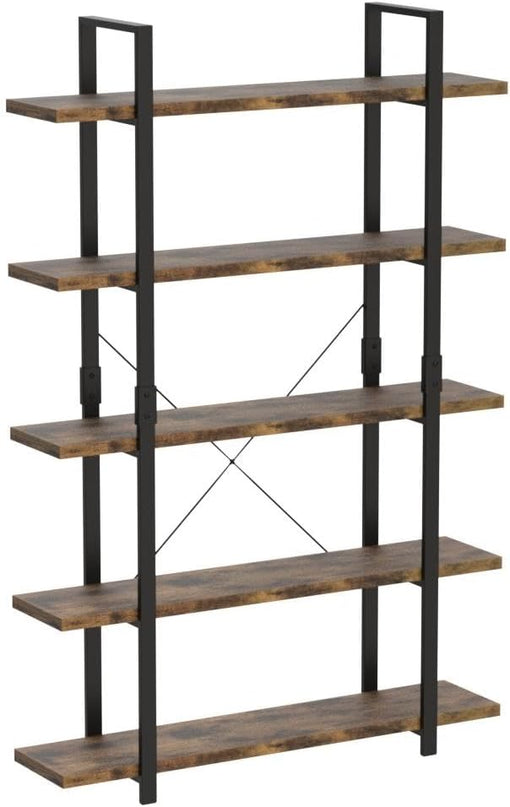 FRAPOW 5 Tier Bookshelf, 70 inch Tall Solid Bookcase Industrial Wooden Bookshelves Large Wall Etagere Rustic Vintage Book Shelf with Metal Frame Open Storage Rack for Living Room Home Office - LeafyLoom