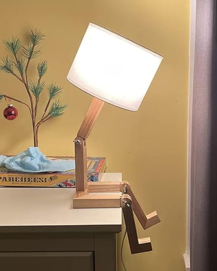 ELINKUME Cute Desk Lamp,Unique Table Lamps,Wood Bedside Table Lamp Fun Funky Person Lamp Wooden Robot Cute Lamps for Bedrooms - LeafyLoom