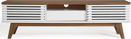 Modway Render Mid-Century Modern Low Profile 59 Inch TV Stand in Walnut/White - LeafyLoom