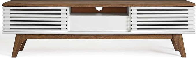 Modway Render Mid-Century Modern Low Profile 59 Inch TV Stand in Walnut/White - LeafyLoom