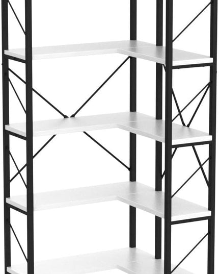 YITAHOME Corner Bookshelf, 5-Tier L-Shaped Bookcase Storage Organizer, Tall Open Display Freestanding Storage Rack Modern Book Shelf for Living Room, Bedroom, Home Office, White - LeafyLoom