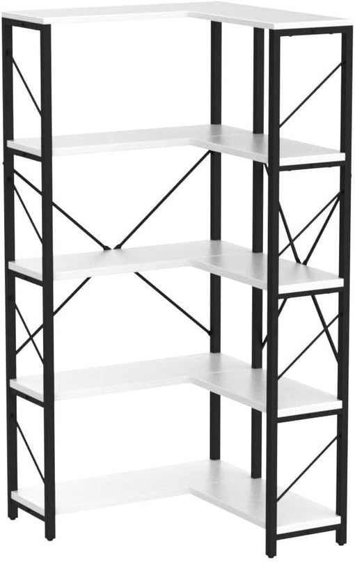 YITAHOME Corner Bookshelf, 5-Tier L-Shaped Bookcase Storage Organizer, Tall Open Display Freestanding Storage Rack Modern Book Shelf for Living Room, Bedroom, Home Office, White - LeafyLoom