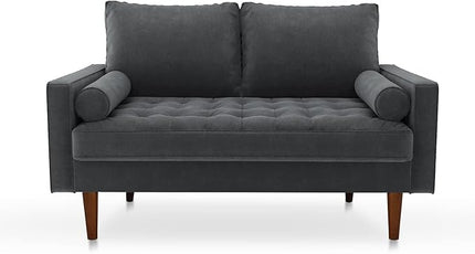 Velvet Furniture for Small Spaces, Mid-Century Modern Loveseats for Living Room, Love Seat Couch Sofas, 58 Inches, Grey - LeafyLoom