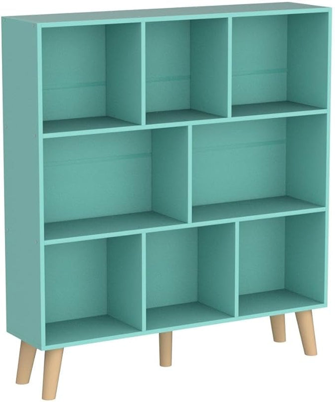 LEYAOYAO 8 Cube Bookshelf 3-Tier Bookcase with Legs, Mint-Green Kids Book Shelf Cute Storage Organizer, Large Open Toy Shelves Modern Bookshelves,Display Bookcases for Bedroom,Living Room,Nursery - LeafyLoom