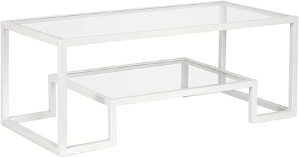 Henn&Hart 45" Wide Rectangular Coffee Table in White, Modern coffee tables for living room, studio apartment essentials - LeafyLoom