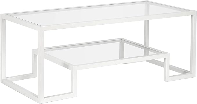 Henn&Hart 45" Wide Rectangular Coffee Table in White, Modern coffee tables for living room, studio apartment essentials - LeafyLoom