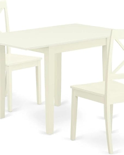 East West Furniture NDBO3-LWH-W Norden 3 Piece Dinette Set for Small Spaces Contains a Rectangle Table with Dropleaf and 2 Kitchen Dining Chairs, 30x48 Inch, Linen White - LeafyLoom