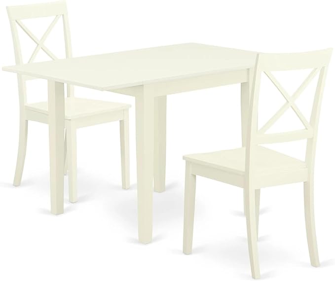 East West Furniture NDBO3-LWH-W Norden 3 Piece Dinette Set for Small Spaces Contains a Rectangle Table with Dropleaf and 2 Kitchen Dining Chairs, 30x48 Inch, Linen White - LeafyLoom