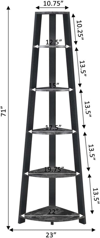 Convenience Concepts Newport 5-Tier Corner Bookshelf, Black Faux Marble/Black - LeafyLoom