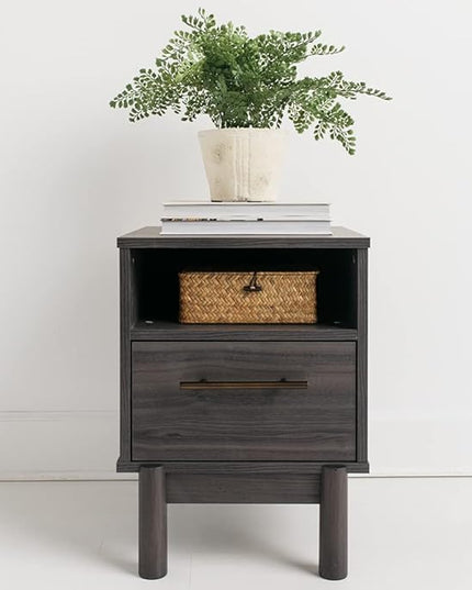 Signature Design by Ashley Brymont Mid-Century Modern 1 Drawer Nightstand, Dark Gray - LeafyLoom