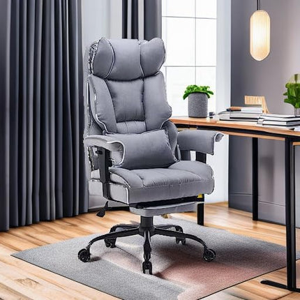 Fabric Office Chair, Big and Tall Office Chair 400 lb Weight Capacity, High Back Executive Office Chair with Foot Rest, Ergonomic Office Chair for Back Pain Relief, Gray - LeafyLoom