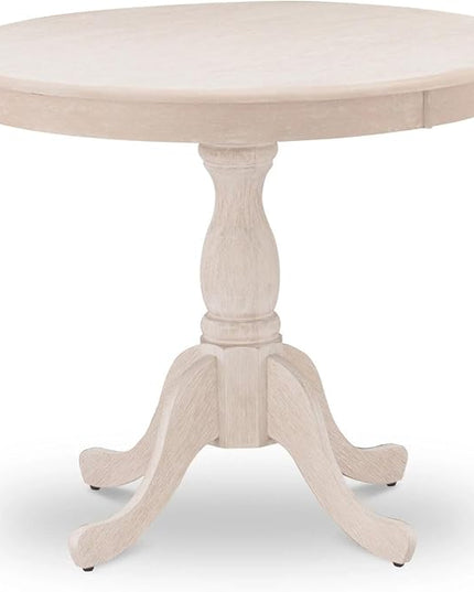 East West Furniture Antique Modern Kitchen Round Dining Table Top with Pedestal Base, 36x36 Inch, Butter Cream - LeafyLoom
