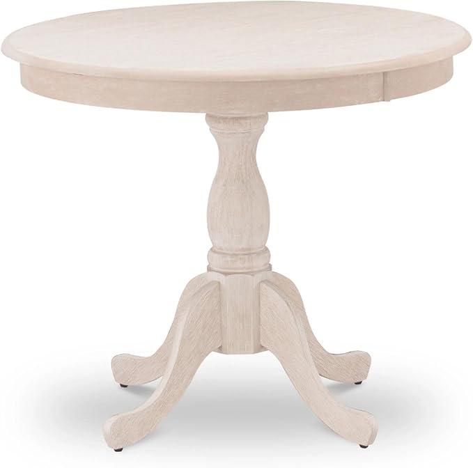 East West Furniture Antique Modern Kitchen Round Dining Table Top with Pedestal Base, 36x36 Inch, Butter Cream - LeafyLoom