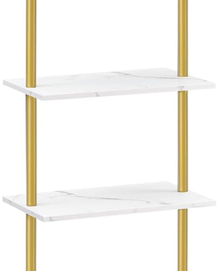 HOOBRO DIY Ladder Shelf, 6-Tier Wooden Wall Mounted Bookshelf, Narrow Gold Bookcase, Display Shelf, Storage Rack, Plant Stand, for Living Room, Bedroom, Study, Balcony, Marble and Gold DM651CJ01 - LeafyLoom