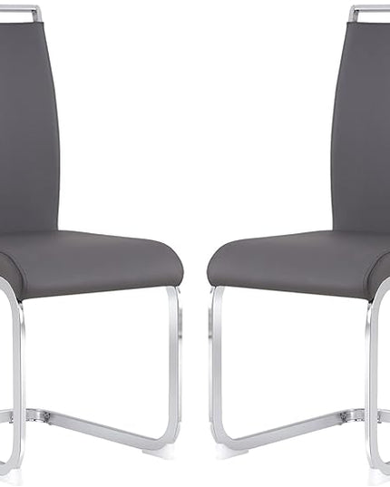 Dining Chairs Set, Kitchen Modern Metal Chairs with Faux Leather Padded Seat High Back and Sturdy Chrome Legs, Chairs for Dining Room (Grey, Set of 2) - LeafyLoom