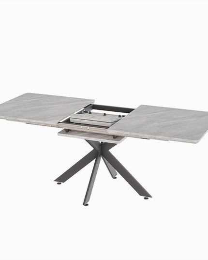 NicBex 62.4Inch Rectangular Extendable Dining Table,Mid-Century Modern Kitchen Table with Black Metal X-Shape Legs for 6 to 8,Large Dining Room Table for Kitchen,Meeting Room and Living Room,Grey - LeafyLoom