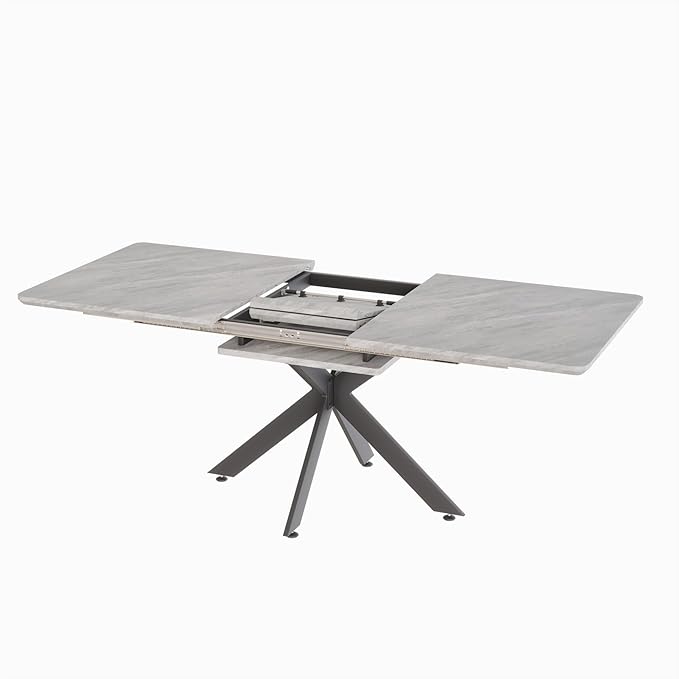 NicBex 62.4Inch Rectangular Extendable Dining Table,Mid-Century Modern Kitchen Table with Black Metal X-Shape Legs for 6 to 8,Large Dining Room Table for Kitchen,Meeting Room and Living Room,Grey - LeafyLoom