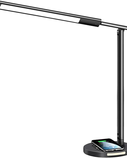 AFROG 8 in1 Multifunctional LED Desk Lamp with 10W Fast Wireless Charger,USB Charging Port, Night Light, 1200Lux Super Bright, 3 Lighting Mode, 5 Brightness,30/60 Min Timer, 12W Office Table Lamp - LeafyLoom