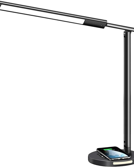 AFROG 8 in1 Multifunctional LED Desk Lamp with 10W Fast Wireless Charger,USB Charging Port, Night Light, 1200Lux Super Bright, 3 Lighting Mode, 5 Brightness,30/60 Min Timer, 12W Office Table Lamp - LeafyLoom