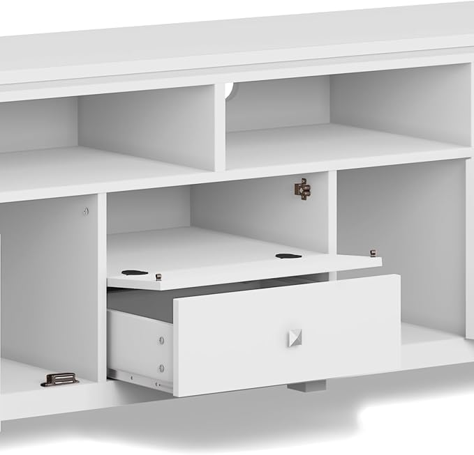SIMPLIHOME Cosmopolitan SOLID WOOD Wide Contemporary Media Stand for TVs up to 80 inches for The Living Room and Entertainment Center, 72 inch, White - LeafyLoom