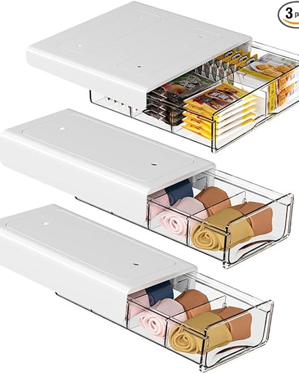 Under Desk Storage Drawer Kit, Clear Under Desk Storage Large and Narrow Drawers 3 PCS Combo for Home Bedroom Office Kitchen Organization - LeafyLoom
