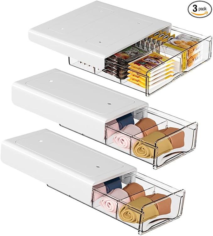 Under Desk Storage Drawer Kit, Clear Under Desk Storage Large and Narrow Drawers 3 PCS Combo for Home Bedroom Office Kitchen Organization - LeafyLoom