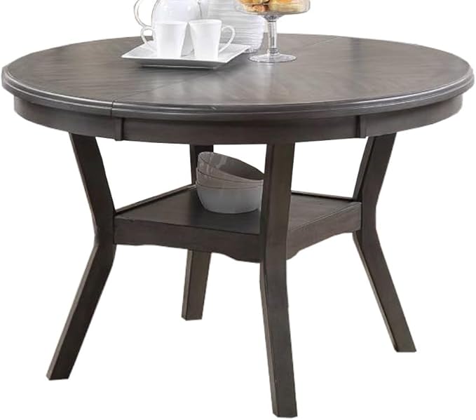 NicBex 47Inch Round Dining Table,Mid-Century Modern Kitchen Table with Walnut Rubber Wood MDF Tabletop and Shelve for 4 to 6,Dining Room Table for Kitchen,Dining Room and Living Room,Space-Saving,Gray - LeafyLoom