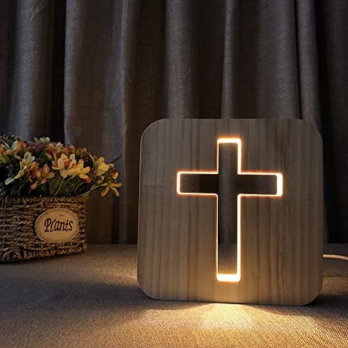 Lampeez Jesus Cross Wooden Lamp Novelty Night Light 3D Illusion lamp for Kids, Kids Decoration Lamp USB Power Bedroom Decor Xmas Holiday Birthday Gifts for Boy Girl - LeafyLoom