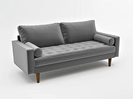 Womble Velvet Upholstered Living Room Diamond Tufted Chesterfield Sofa with Gleaming Nailheads, Grey - LeafyLoom