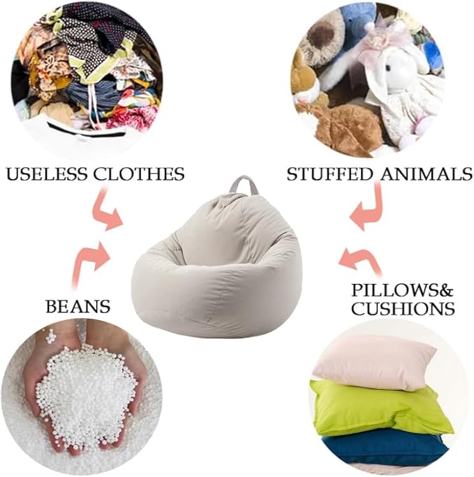 Stuffed Animal Storage Bean Bag Chair Cover (No Filler) Washable Ultra Soft Corduroy Bean Bag Cover for Organizing Plush Toys, Bean Bag for Adults - LeafyLoom