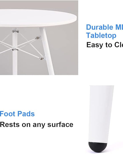 Small White Round Dining Table for 2 Bistro Table Dia 23.6" Simple Modern Round Table with Wood Top Metal Legs for Small Place Home Kitchen Cafe Office Conference - LeafyLoom