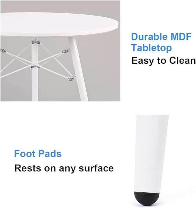 Small White Round Dining Table for 2 Bistro Table Dia 23.6" Simple Modern Round Table with Wood Top Metal Legs for Small Place Home Kitchen Cafe Office Conference - LeafyLoom