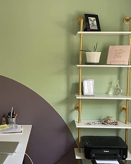 6 Tier Gold Bookshelf, White and Gold Shelves, Modern Shelves Shelf Bookcase Metal Mid Century Open Industrial Wall Mount Accents Decor Retail Shelving Vertical for Living Room - LeafyLoom