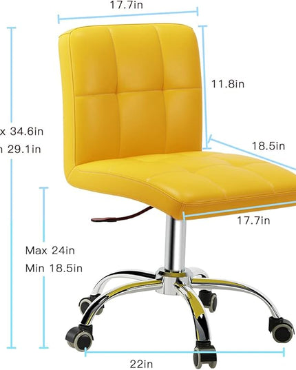360° Office Desk Chair,PU Adjustable Rolling Task Chair with Backrest for Barber,Office,Home, Computer,360° Swivel,Armless (yellow) - LeafyLoom