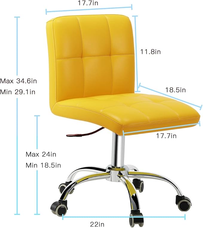 360° Office Desk Chair,PU Adjustable Rolling Task Chair with Backrest for Barber,Office,Home, Computer,360° Swivel,Armless (yellow) - LeafyLoom