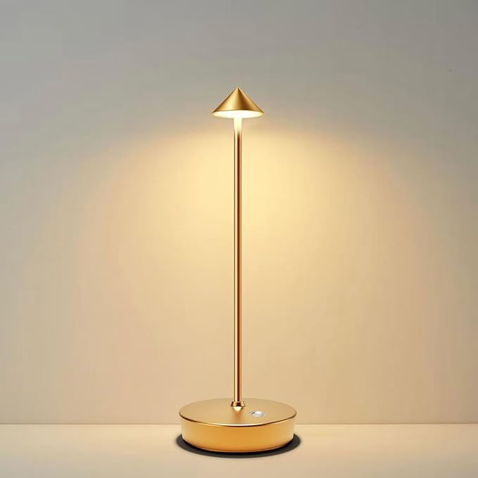 Rechargeable Cordless Table Lamp, 6000mAh LED Battery Operated Desk Lamp Touch 3 Color Stepless Dimming Portable Outdoor Waterproof Table Light for Patio/Restaurant/Dining/Home (Gold) - LeafyLoom