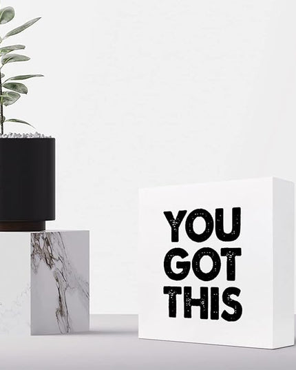 You Got This Wood Box Sign Decor Desk Sign,Inspirational Saying Wooden Box Block Sign for Home Office Shelf Table Decor Decorations - LeafyLoom