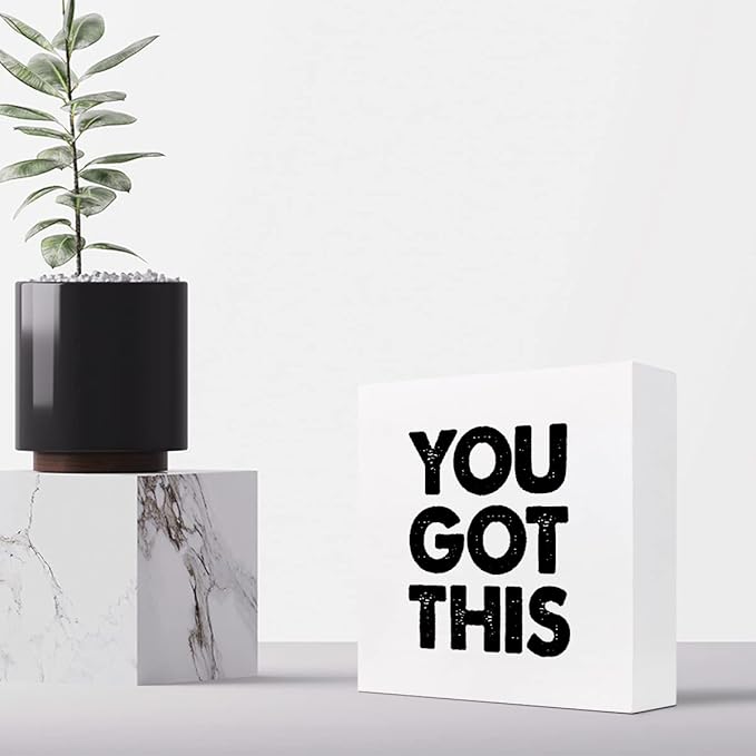 You Got This Wood Box Sign Decor Desk Sign,Inspirational Saying Wooden Box Block Sign for Home Office Shelf Table Decor Decorations - LeafyLoom