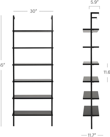 Nathan James Theo 6-Shelf Tall Bookcase, Wall Mount Bookshelf Wood Shelves and Metal Frame, Matte Black - LeafyLoom