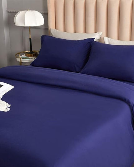 Bed Sheet Set - Brushed Microfiber Bedding - Bedding Sheets & Pillowcases - Deep Pockets - Easy Fit - Breathable & Cooling Sheets -4 Piece Queen Blue Set - LeafyLoom