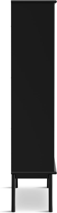 SIMPLIHOME Draper SOLID HARDWOOD 64 inch x 35 inch Mid Century Modern Wide Bookcase and Storage Unit in Black for The Living Room, Study Room and Office - LeafyLoom
