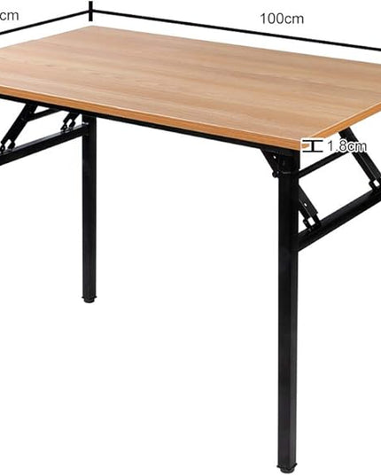 SDHYL 39 inchesNo Assembly Foldable Computer Desk for Home Office Workstation, Study and Writing, Teak Board and Black Leg - LeafyLoom
