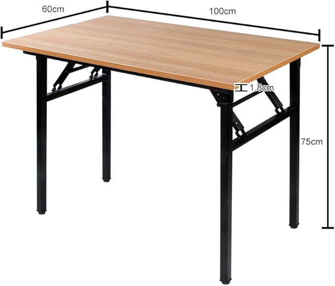 SDHYL 39 inchesNo Assembly Foldable Computer Desk for Home Office Workstation, Study and Writing, Teak Board and Black Leg - LeafyLoom
