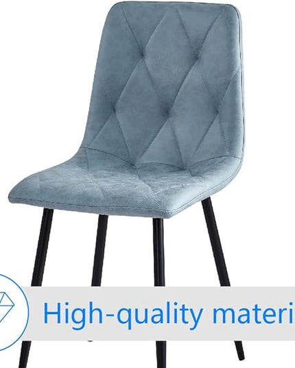 4 Set of Dining Chairs, Metal Frame Dining Chair for Kitchen Room,Technology Cloth Seat Chair for Living Room, Bedroom(Light Blue) - LeafyLoom